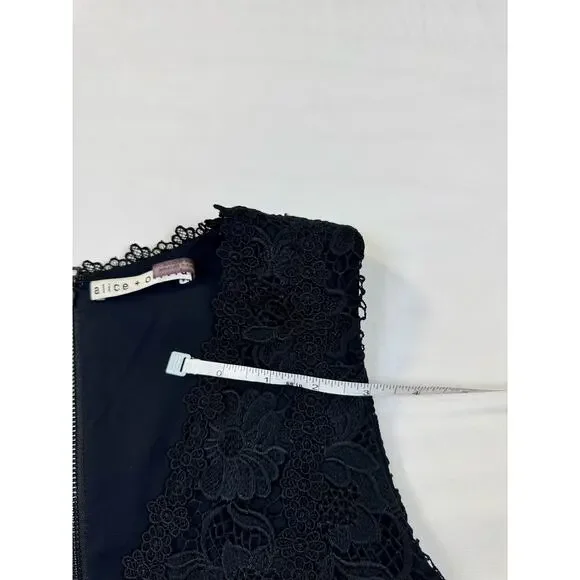 Alice + Olivia Lennon V-Neck Black Lace Mini Cocktail Dress Women's 4 Scalloped - Picture 10 of 16